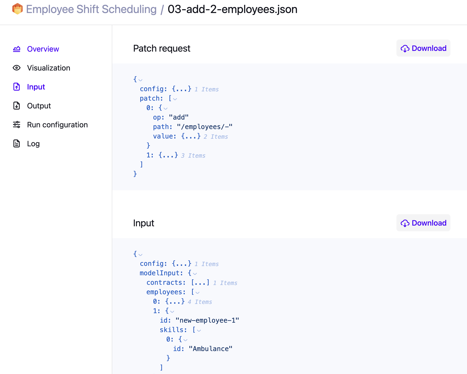 Input page of a dataset with patch information