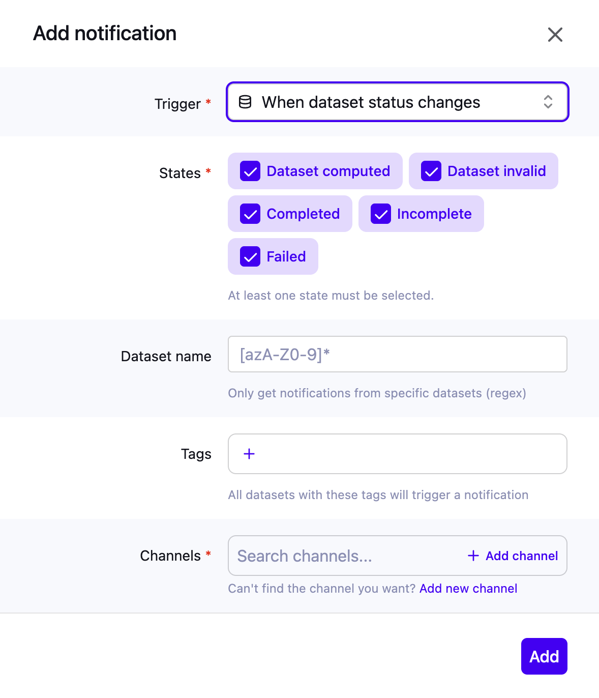 Add notification dialog
